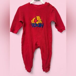 Disney Store Vintage Winnie the Pooh Waffle Knit Red One Piece Baby 18M
